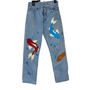 Hand Painted‎ Straight Leg Jeans with Painted Fish 29x30